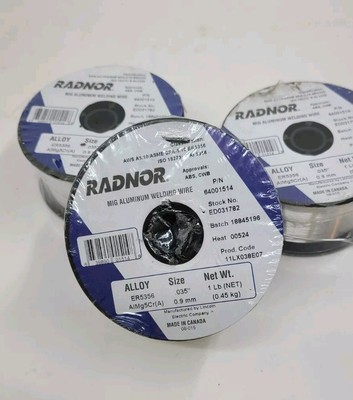 (3) RADNOR MIG Aluminum Welding Wire 64001514 Alloy ER 5356, Size .035 , 1 Lb.Ea