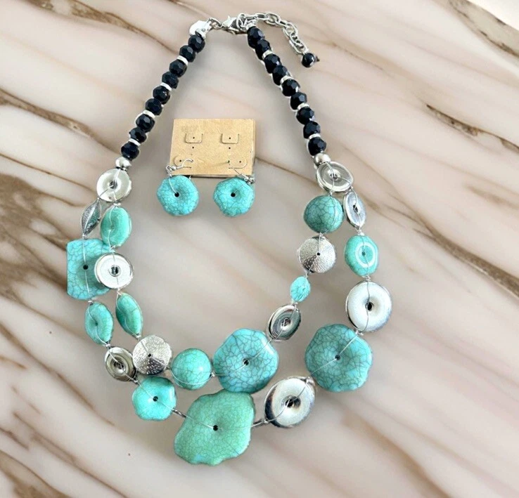 ColdWater Creek Juego de Pendientes Turquesa y Collar de Cuentas a Juego ¡Nuevo! Foto 2 de 4