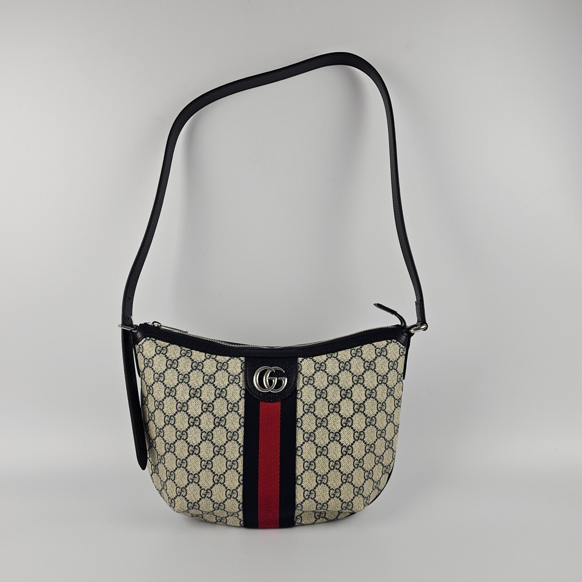GUCCI Ophidia Medium $1750 Beige/Blue GG Canvas Crossbody Bag New