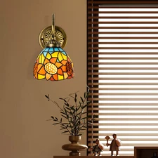 110V Wall Sconce Lamp Tiffany Vintage Stained Glass Wall Light Indoor E26
