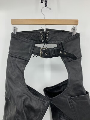 Hudson Leather Motorcycle Riding Chaps Zip Snap Size XS Black