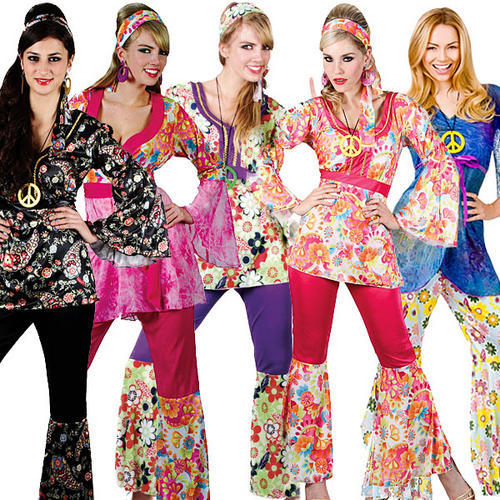 Hippy Flares Top Outfit 60s-70s Fancy Dress Hippie Adult Ladies