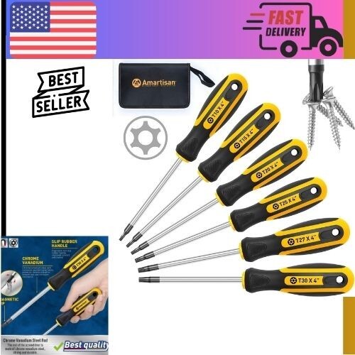 6-Piece Tamper Proof Torx Screwdriver Set T10 to T30 Security Bits
