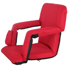 Red Bleacher Chair Folding Stadium Seat Padded Backs Cushion Bottle Pocket