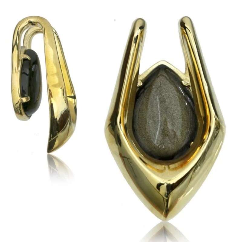 PAR DE PENDIENTES MEDIDORES DE LATÓN Y PIEDRA PESAS DE OREJA DE 3/4" PULGADAS TAPONES GARRAS TAPONES  Foto 2 de 4