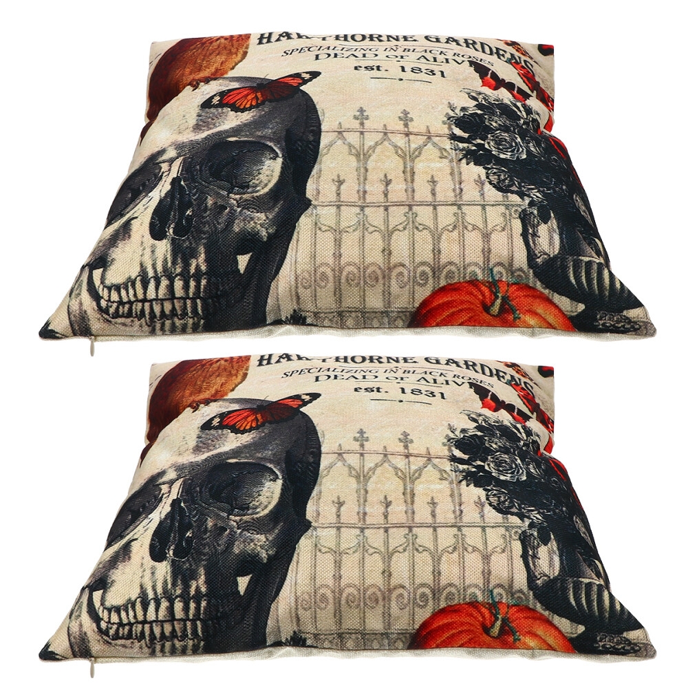 2 Pcs Flax Fiber Blended Compound Crow Skull Pillowcase Office
