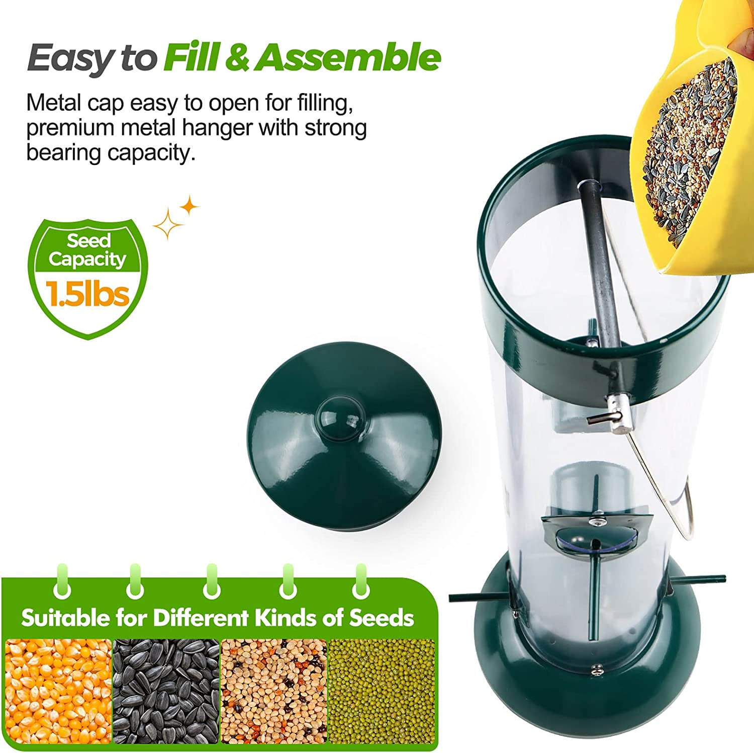 BOLITE 18021G Bird Feeder Classic Tube Feeder Outdoor Hanging Wild