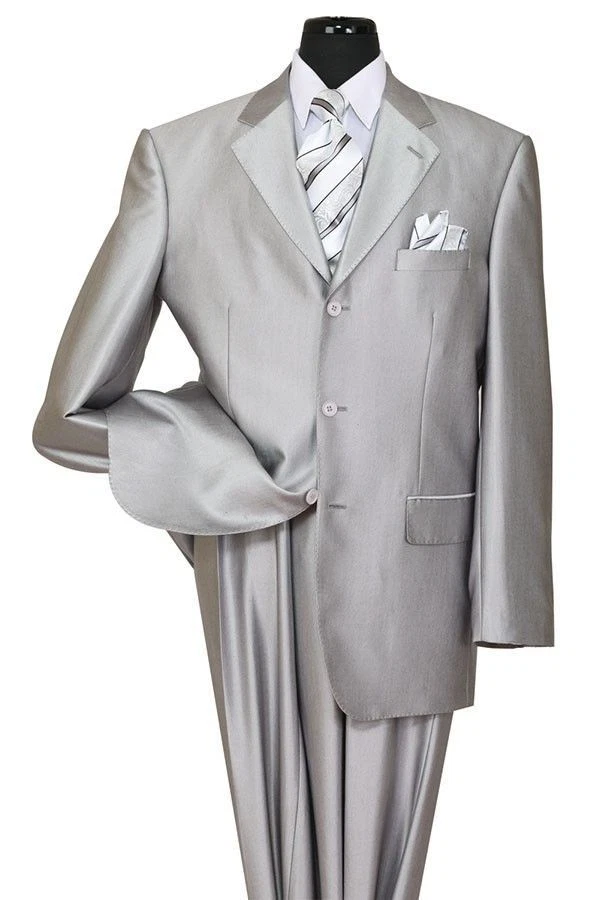 Men's 3 Button Elegant Wool Feel Sharkskin Look Suit Color Silver 58025