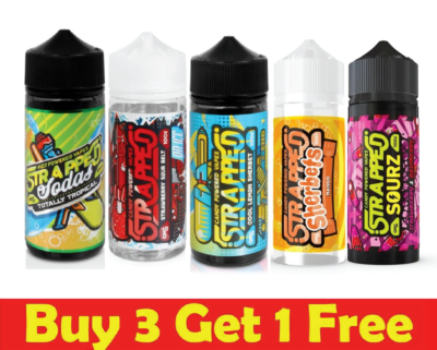 STRAPPED E Liquid 100ML Premium Vape 70vg30pg Juice 0MG Genuine Full Range 