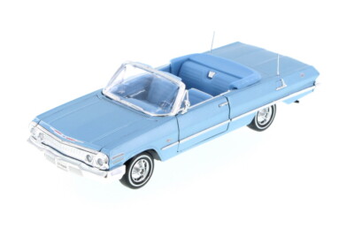1963 CHEVY IMPALA CONVERTIBLE BLUE 1/24 SCALE DIECAST CAR BY WELLY