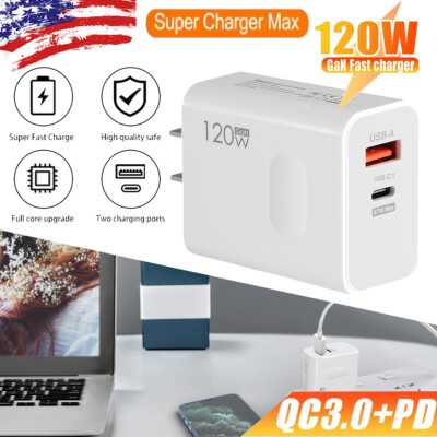 120W GaN Fast Charger PD USB-C Wall Charger Adapter for iPhone Samsung Universal