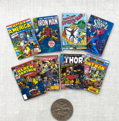 MARVEL COMIC BOOKS 8 Pc Miniature 1:12 Scale Illustrated Readable Comics