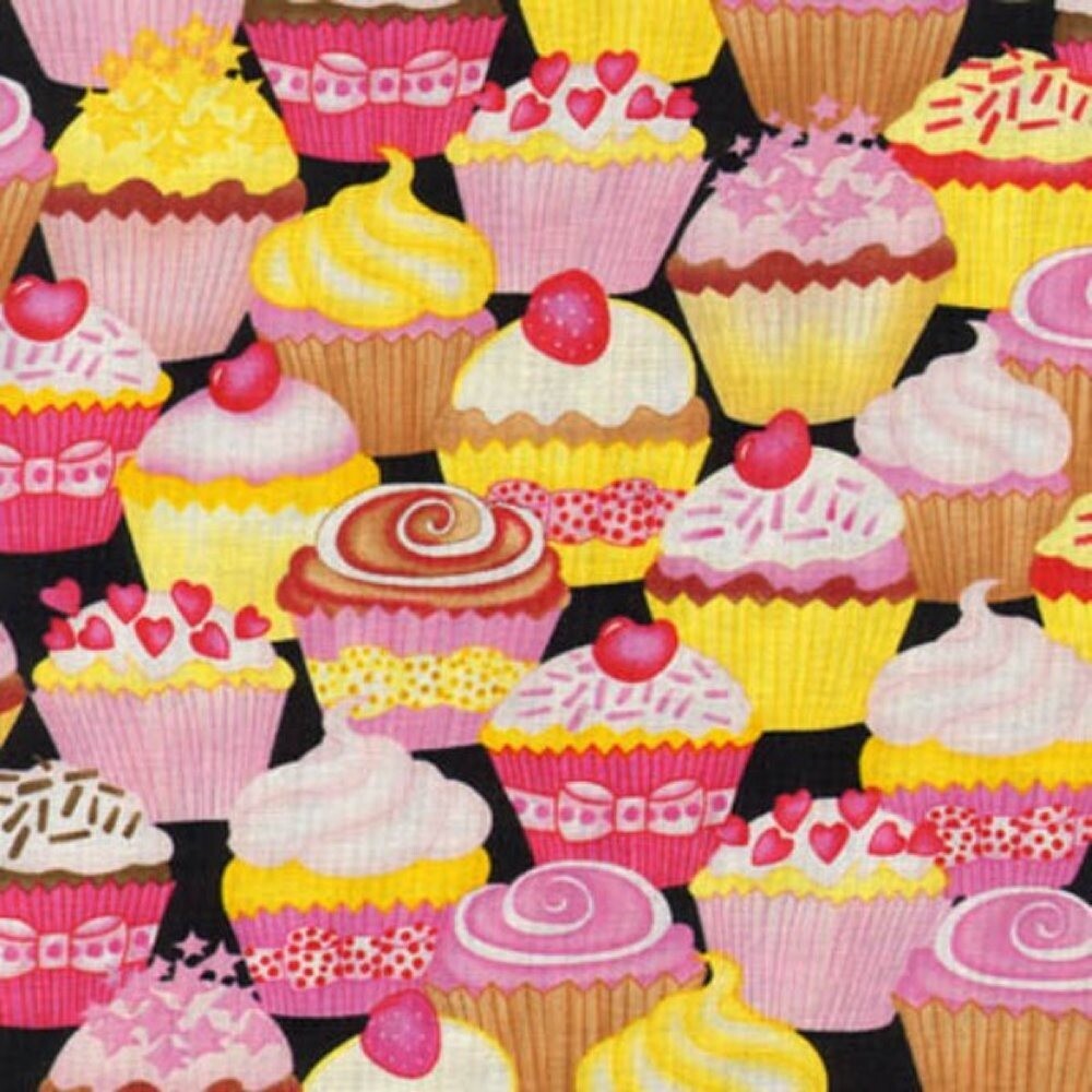 BTY Timeless Treasures Sweet Tooth Cupcakes Black Cotton Fabric By The ...