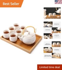 Complete Japanese Tea Experience: Elegant Porcelain Set with Wooden Tray