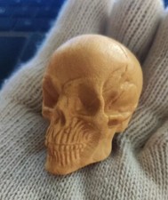 Boxwood Carved Skull Statue Hand Carving Wooden Art Sculpture Decor