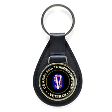 US Army 95th Training Division Veteran Black Leather Keychain Silver Keyring