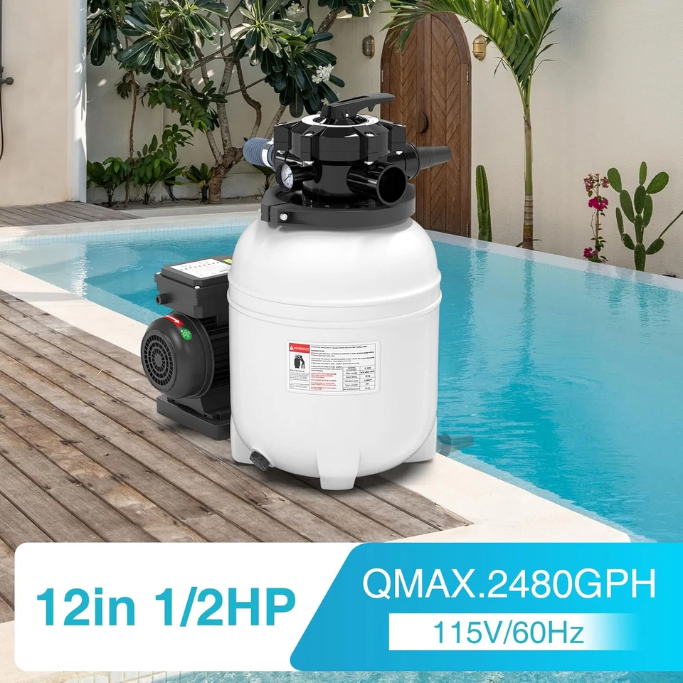 Sand Filter Pump for above Ground Pool with Timer, 12In Sand Filter 1/2HP Pool P - Image 3 of 4