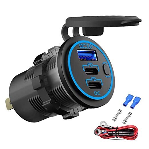 12V Dual PD3.0 USB-C Car Charger with Multi-Port USB Outlet