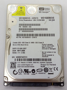 WESTERN DIGITAL *WD1600BEVS-22RST0* 160GB* SATA HDD Notebook 2,5 Zoll #NFP1766