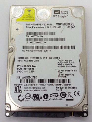 WESTERN DIGITAL *WD1600BEVS-22RST0* 160GB* SATA HDD Notebook 2,5 Zoll #NFP1766
