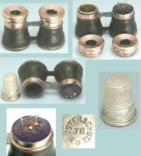 Antique Figural Binoculars Thimble Holder & Pincushion Germany Circa 1900s