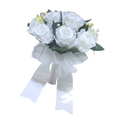 Realistic White Pink Flower Bridal Rose Bouquet Artificial Wedding Decor