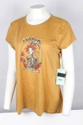 Ibex Women's Journey Short Sleeve Merino Tee Shirt Woodstock 1997 Cedar Honey
