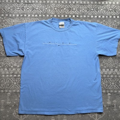 Vintage Y2K Gray Tag Nike Center Mini Swoosh Blue Short Sleeve T-Shirt Mens 2XL