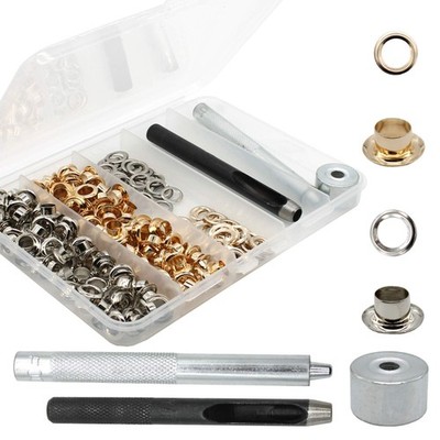 140-Set 1/4 inch Metal Brass Reinforced Grommet Kit with 3-Piece Tool
