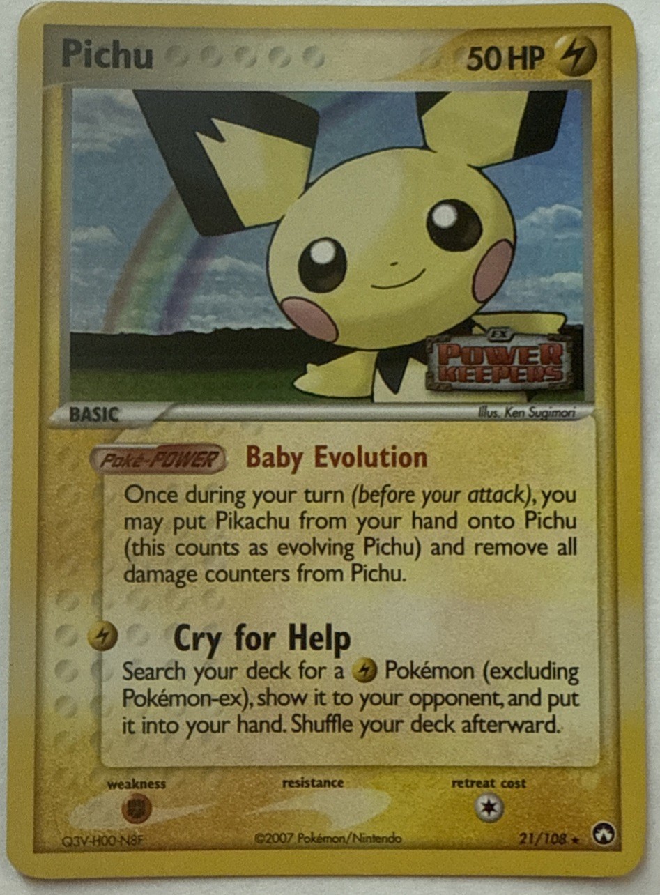 Pokemon Pichu 21/108 EX Power Keepers STAMPED Holo Rare Trading Card - LP+