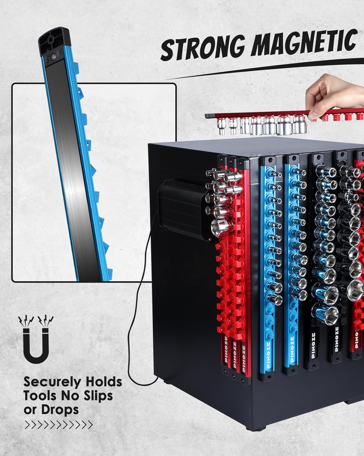 1/4" Magnetic Socket Holder Organizer - Aluminum Alloy Socket Rail Tray for Tool