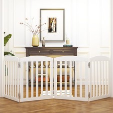Wooden Freestanding Foldable Dog Gate 96 W x 28 H Antique White SPIRICH