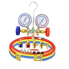 3 Way AC Manifold Diagnostic Gauge Set for R134a R404a, with 3 Feet Charging 