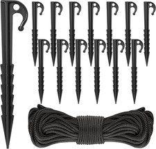 24 Packs Tent Stakes with 50-Mteter Nylon Rope - Plastic Inflatable Stakes Set I