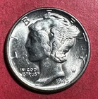 1945 Choice Uncirculated US Mercury SILVER Dime "Philadelphia" Mint! Old US Coin