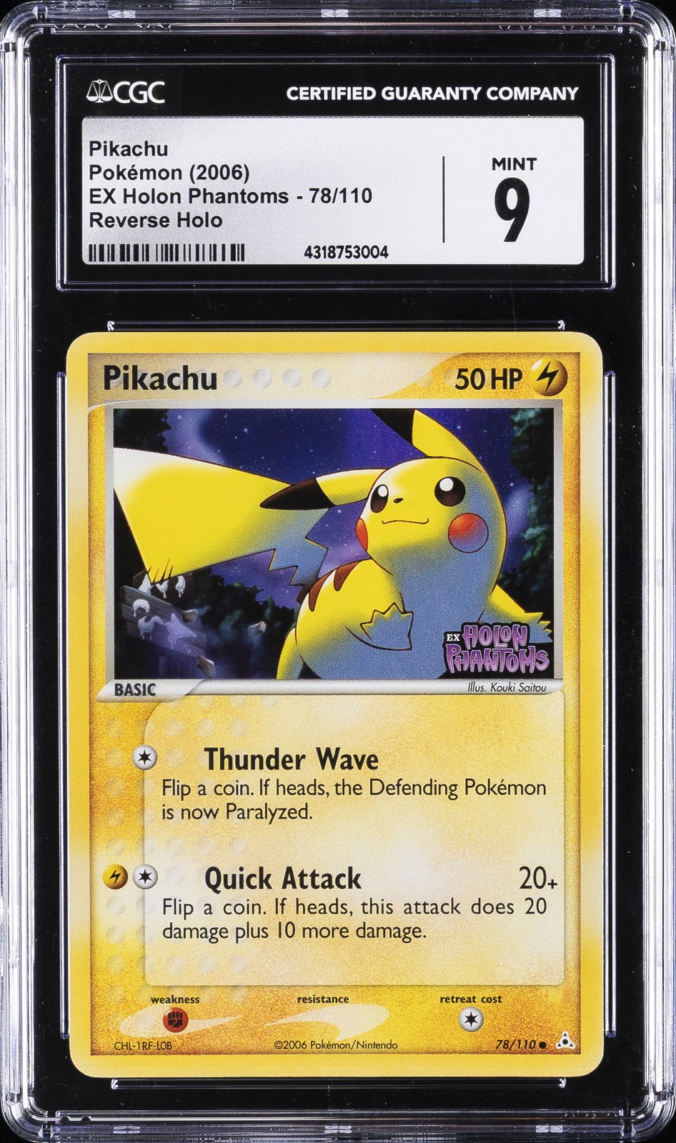 2006 EX HOLON PHANTOMS REVERSE HOLO #78 PIKACHU CGC 9