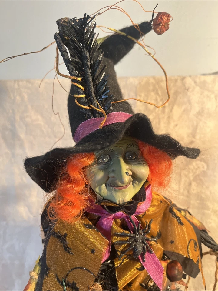 Halloween Witch Black Hat w/green Face, Orange Hair 23” Tall - Image 3 of 3
