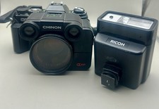Chinon CE-5 35mm SLR Film Camera w/ 50mm Lens  Ricoh Flash   Untested, As-Is