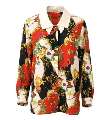 Sea Baroque Women's Italian Blouse Classic Design Silk Style Button Up Shirt 40
