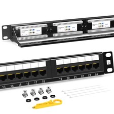 Premium Series CAT6 24 Port Patch Panel 1U 19 Inch RJ45 Ethernet Support Bar