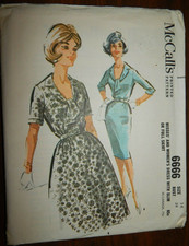 McCall's Dress Full Flare Slim Skirt Sewing Pattern Ladies 14 VTG 1960's UC FF