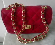 Red Leather Quilted Small Bag with Chain Handle by Borse in Pelle from Venice