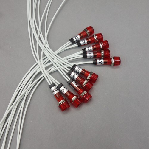 10Pcs 120V AC/DC 10mm RED Mini LED Pilot Lights CYLINDRICAL Cap with ...