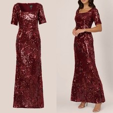 NWT ADRIANNA PAPELL RED SQUARE-NECK SEQUIN GOWN Formal Wedding Womens Size 12