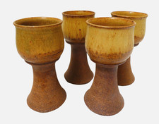 SET OF 4 VINTAGE HOWARD SIGNED POTTERY STONEWARE CERAMIC CUP GOBLETS
