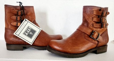 Frye Boots Women's Veronica Belted Short Distressed Moto Cognac Shoe Size 8.5 