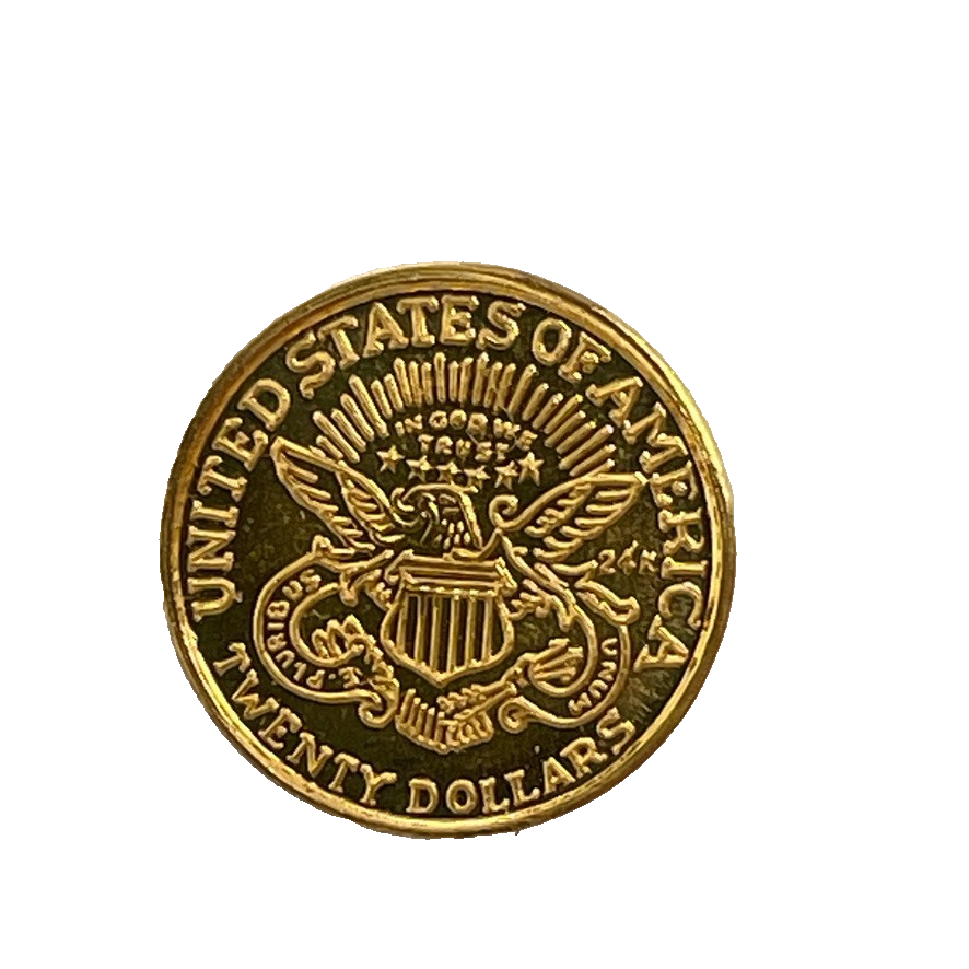 Miniature 1886 $20 Liberty Head 24Kt Gold 9mm 0.3 grams Novelty