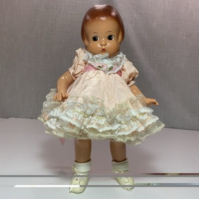 Vintage Effanbee Patsy Doll 13  Pink Dress Lots of Lace w/ Shoes