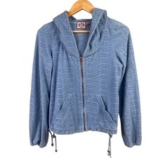 Y2K Juicy Couture Blue Terry Full Zip Hoodie Zipper Kangaroo Pockets each Medium