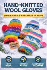 Extra Warm Wool Gloves Hand Knitted in Nepal for Snow  Outdoor Use